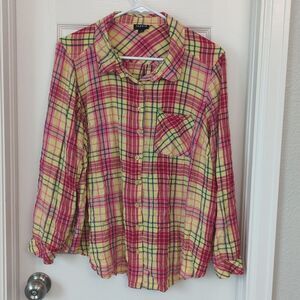 Torrid Rayon plaid flannel long sleeve button down shirt size 3X